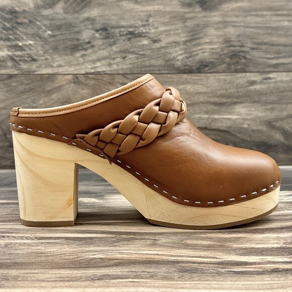NIB Dolce Vita 8.5 Hila Braided Block Heel Leather Mule Clogs Saddle - Picture 8 of 13